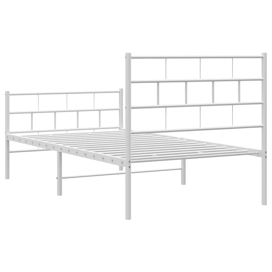 Cadre de lit métal sans matelas et pied de lit blanc 100x190 cm - 8