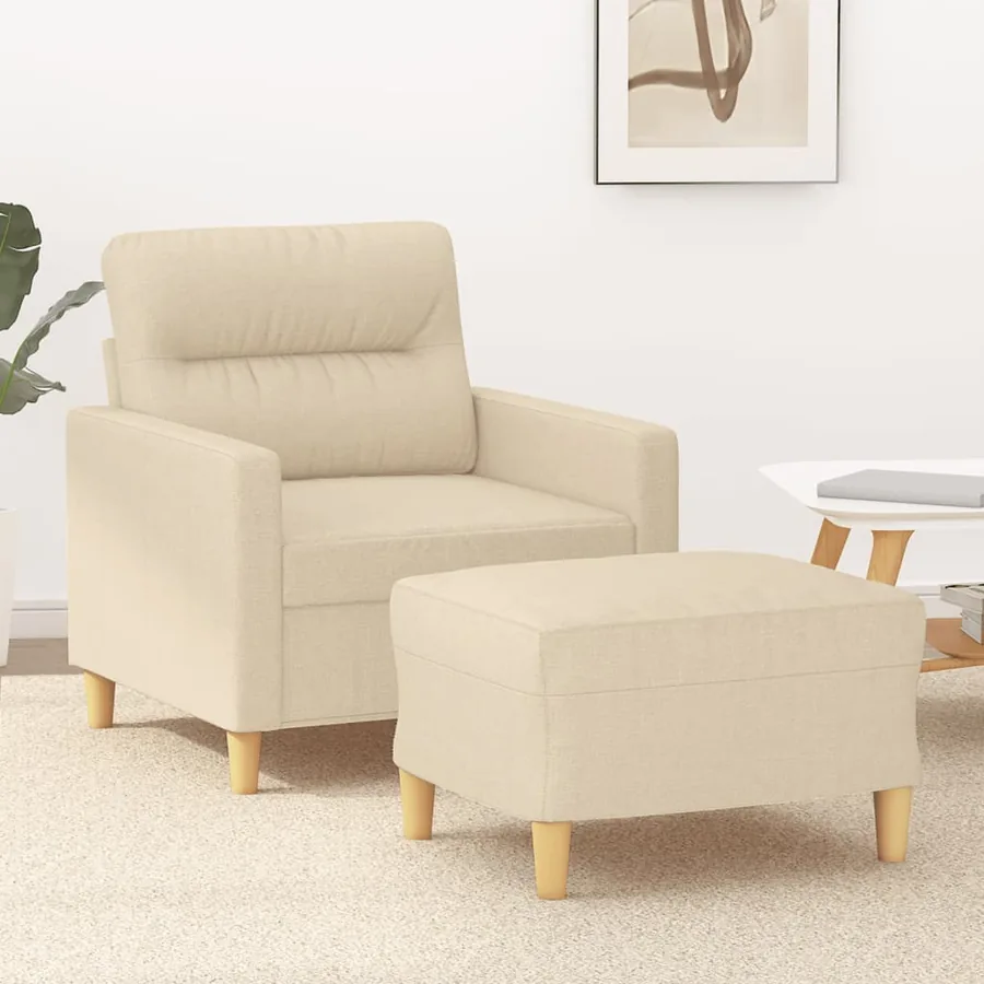 Fauteuil avec repose-pied Crème 60 cm Tissu