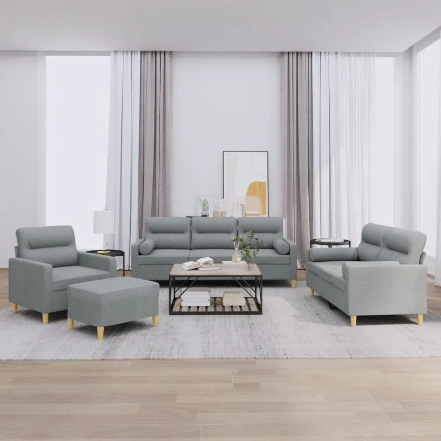 Ensemble de canapés 4 pcs coussins gris clair tissu