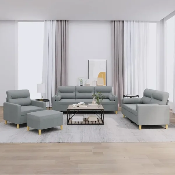 Ensemble de canapés 4 pcs coussins gris clair tissu