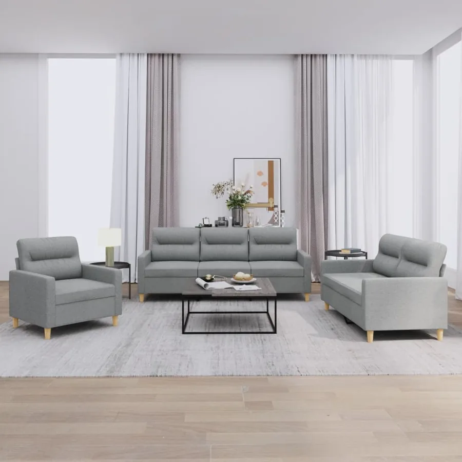 Ensemble de canapés 3 pcs avec coussins Gris clair Tissu