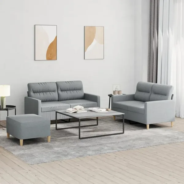 Ensemble de canapés 3 pcs avec coussins Gris clair Tissu