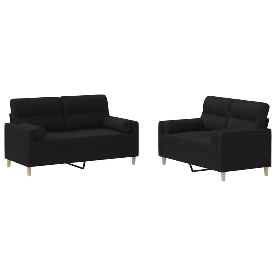 Ensemble de canapés 2 pcs avec coussins noir tissu - 2