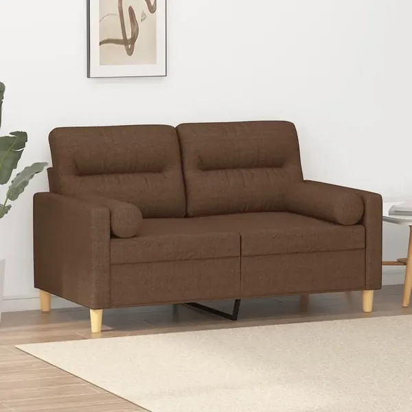Canapé 2 places avec oreillers décoratifs marron 120 cm tissu