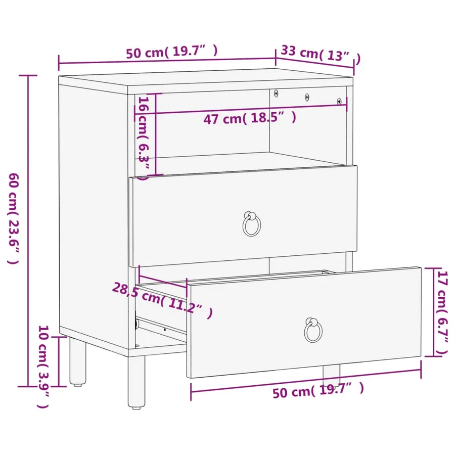 Table de chevet 50x33x60 cm bois de manguier massif - 12