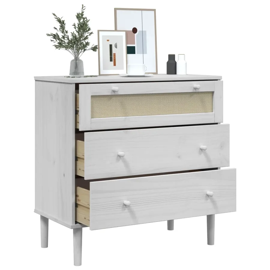 Commode SENJA aspect de rotin blanc bois de pin solide - 4