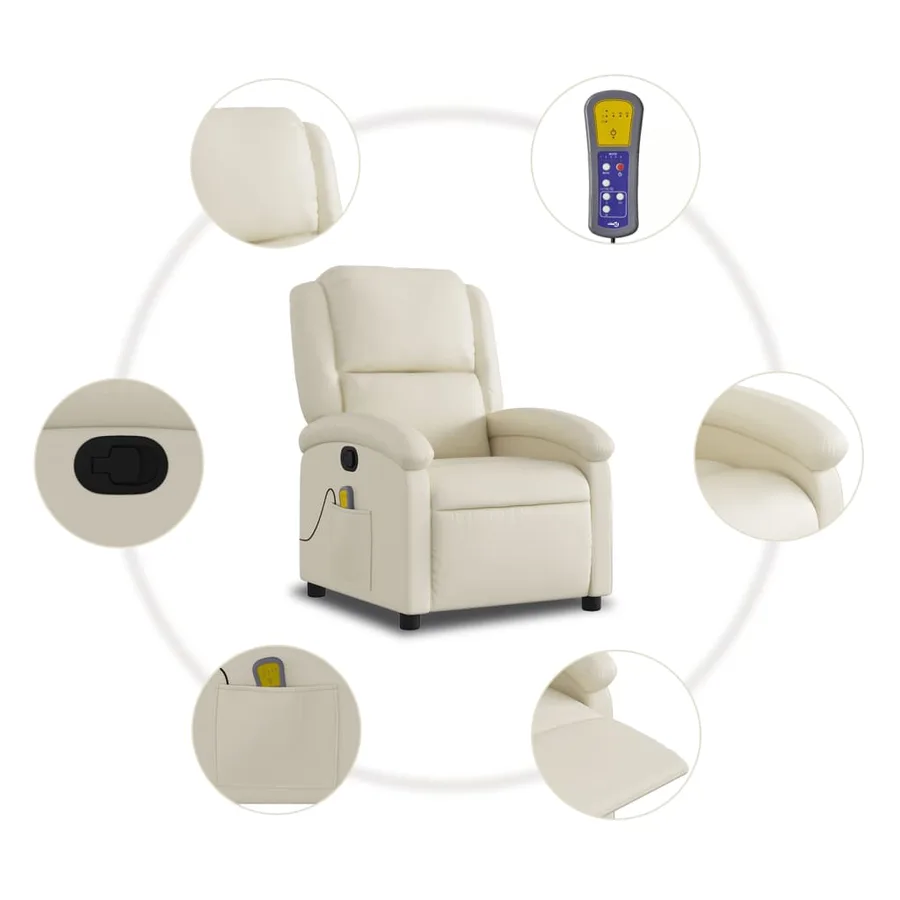 Fauteuil de massage inclinable en similicuir crème - 6