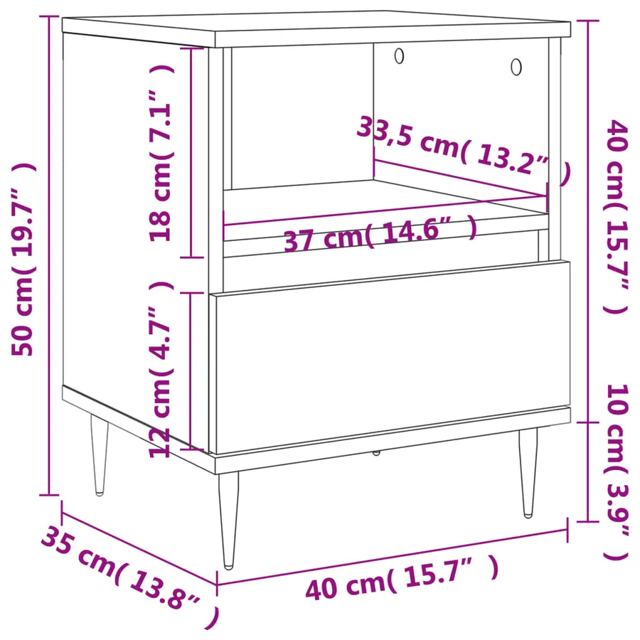 Table de chevet chêne fumé 40x35x50 cm bois d’ingénierie - 11