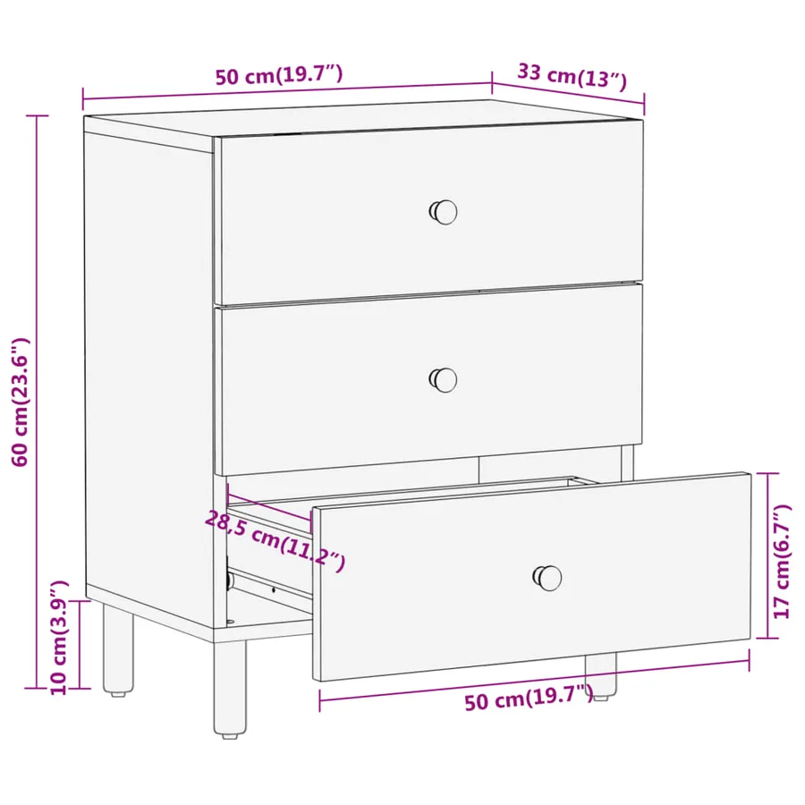 Table de chevet 50x33x60 cm bois de manguier massif - 10