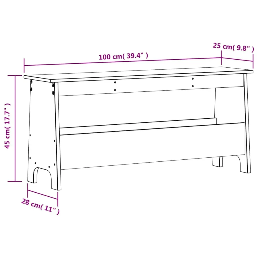 Banc d'entrée 100x28x45 cm Bois massif Pin - 8