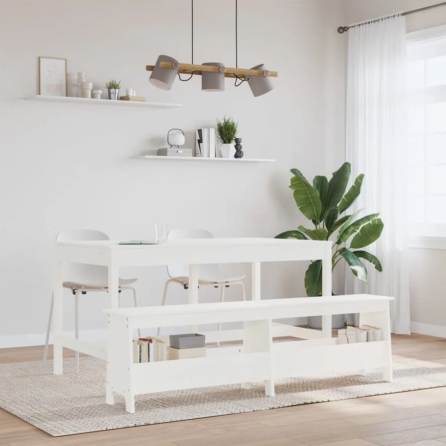 Banc d'entrée blanc 160x28x45 cm bois de pin massif - 3