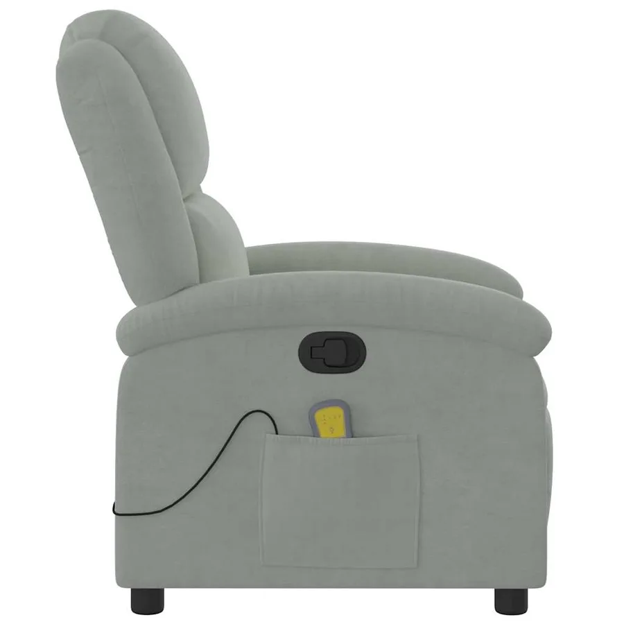 Fauteuil inclinable de massage gris clair velours - 8