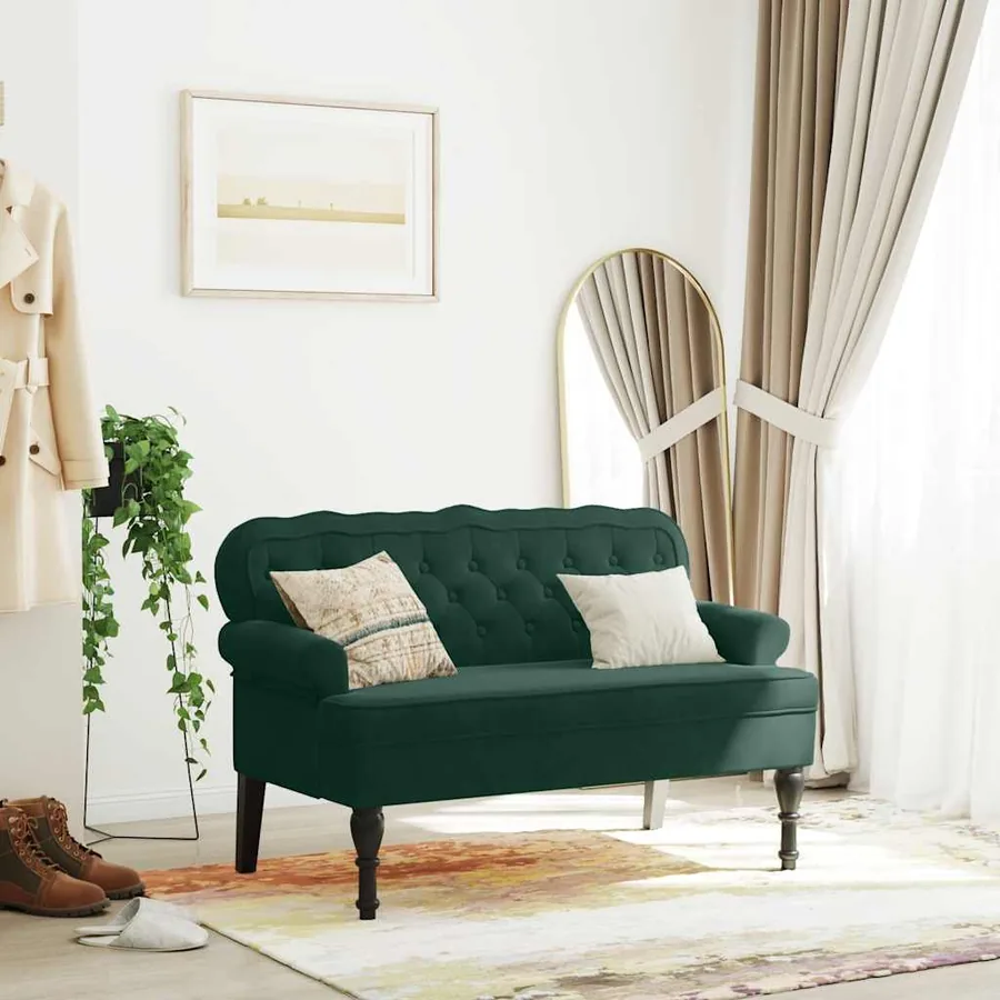 Banc avec dossier vert foncé 119,5x64,5x75 cm velours