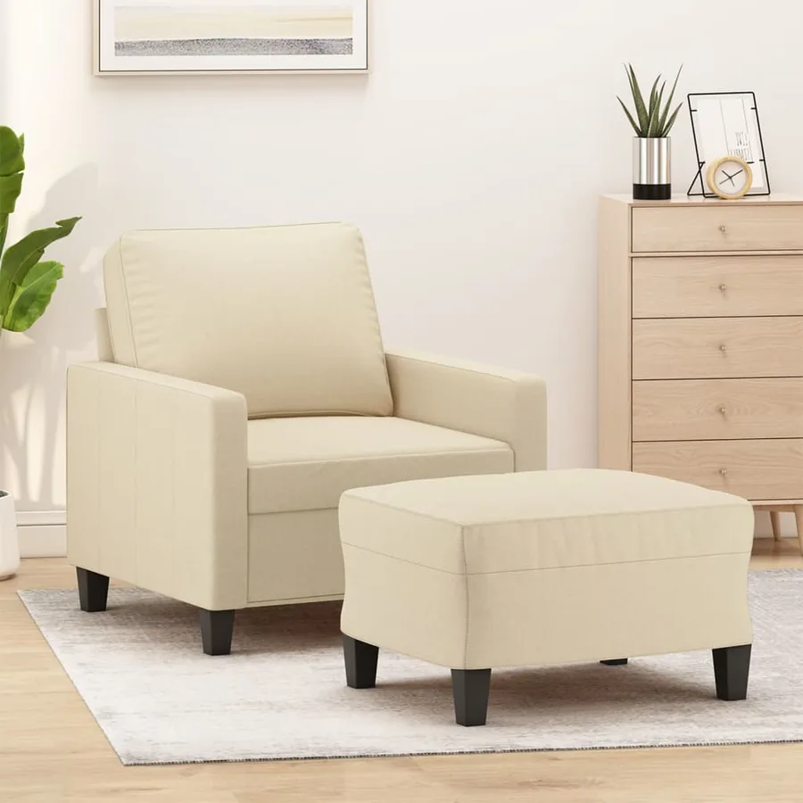 Fauteuil avec repose-pied Crème 60 cm Tissu