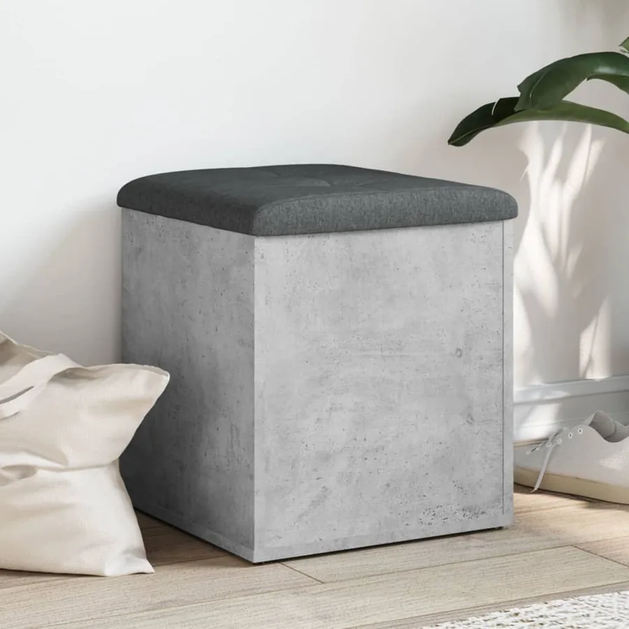 Banc de rangement gris béton 42x42x45 cm bois d'ingénierie