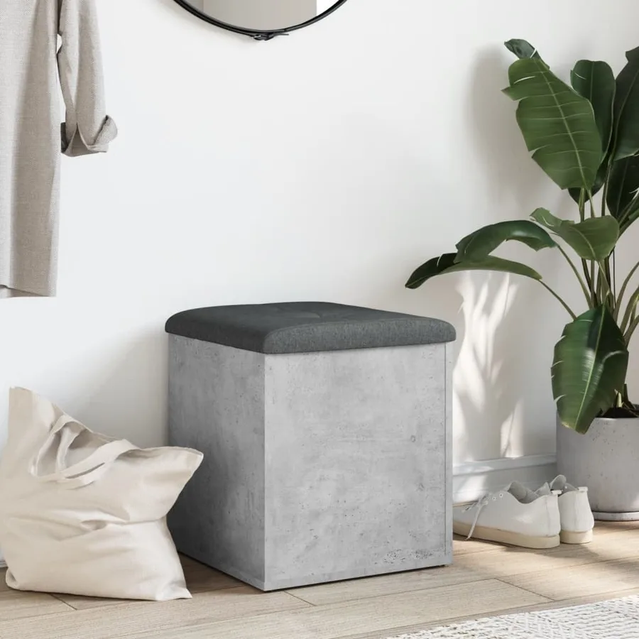 Banc de rangement gris béton 42x42x45 cm bois d'ingénierie - 3