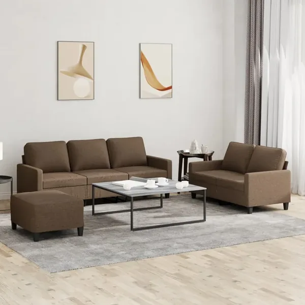 Ensemble de canapés 3 pcs avec coussins Marron Tissu