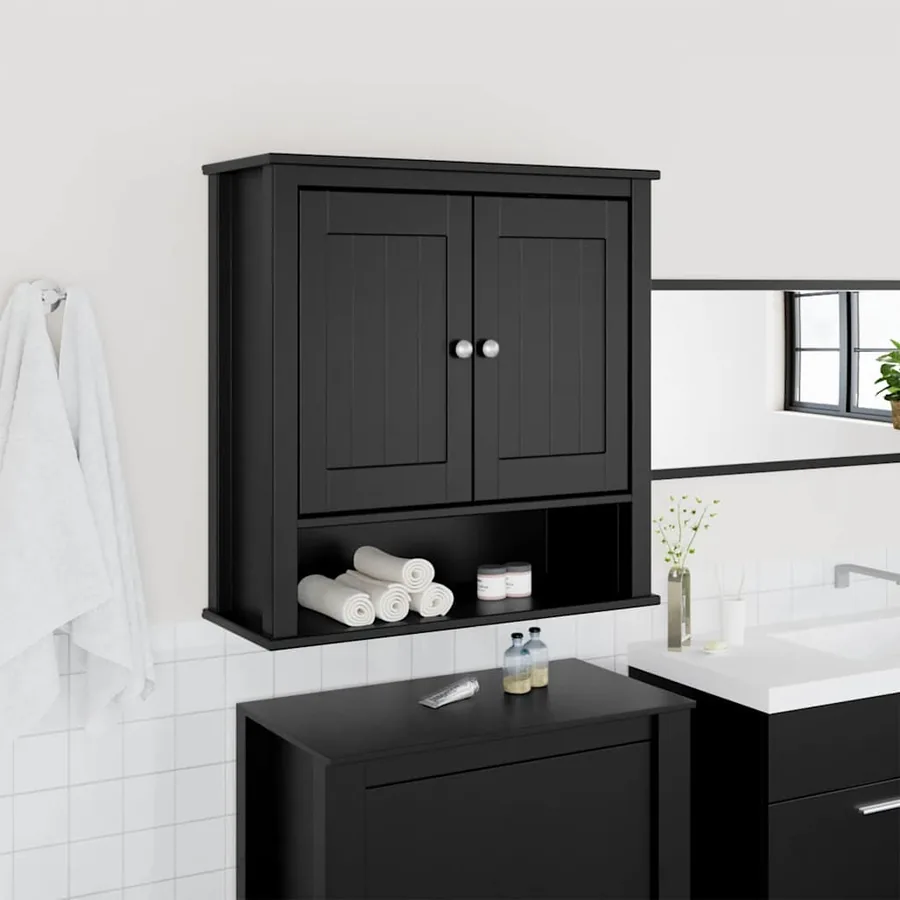 Armoire murale de salle de bain BERG noir bois massif