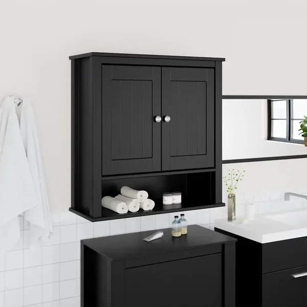 Armoire murale de salle de bain BERG noir bois massif