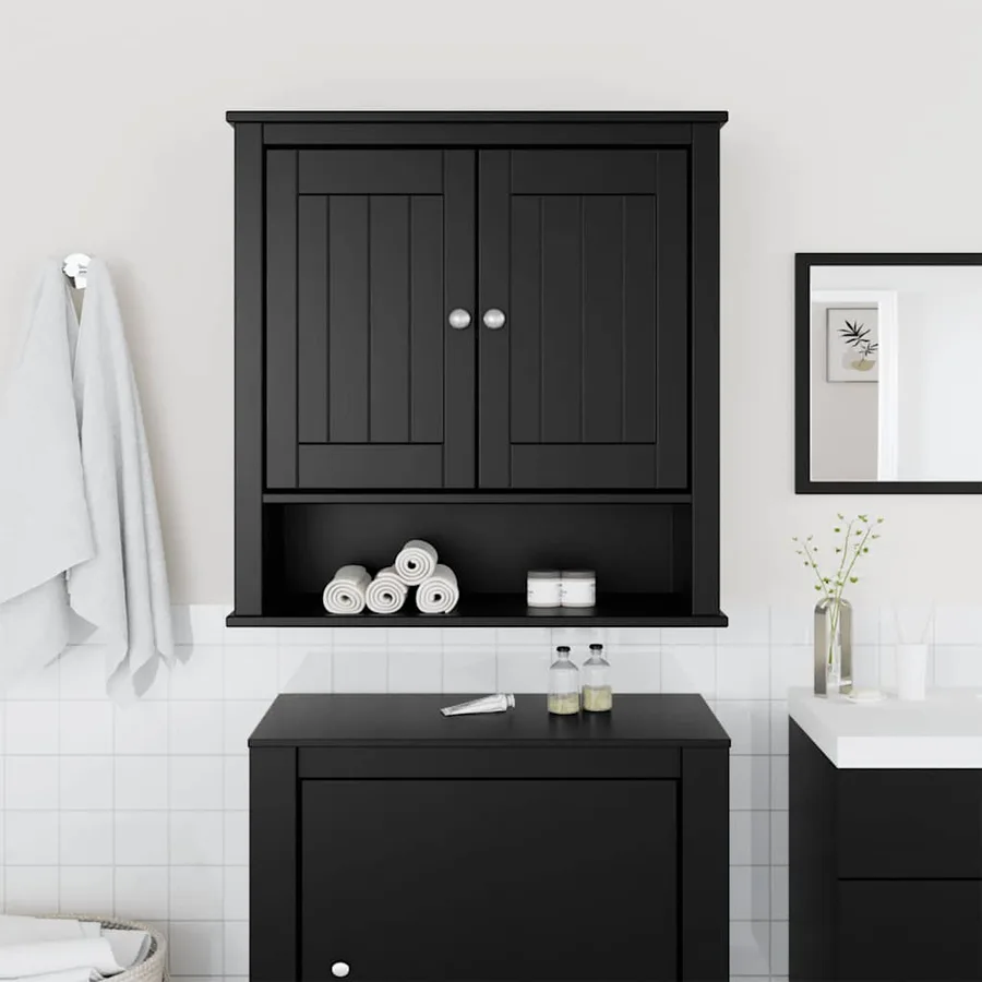 Armoire murale de salle de bain BERG noir bois massif - 3