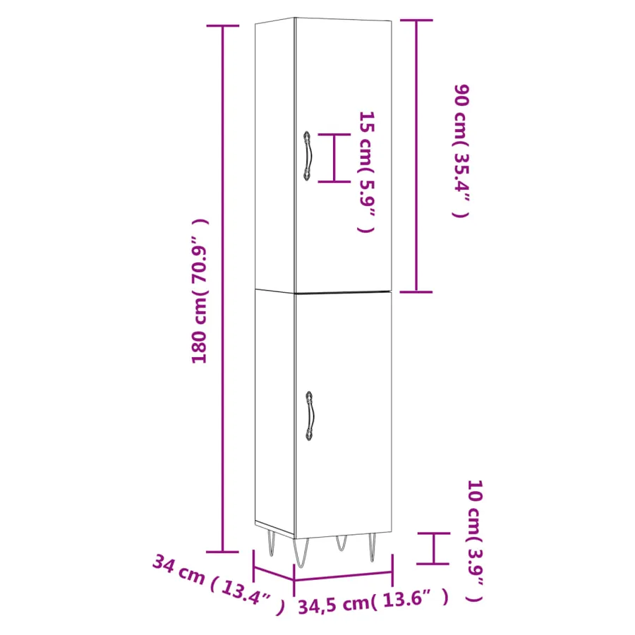 Buffet haut Sonoma gris 34,5x34x180 cm Bois d'ingénierie - 13