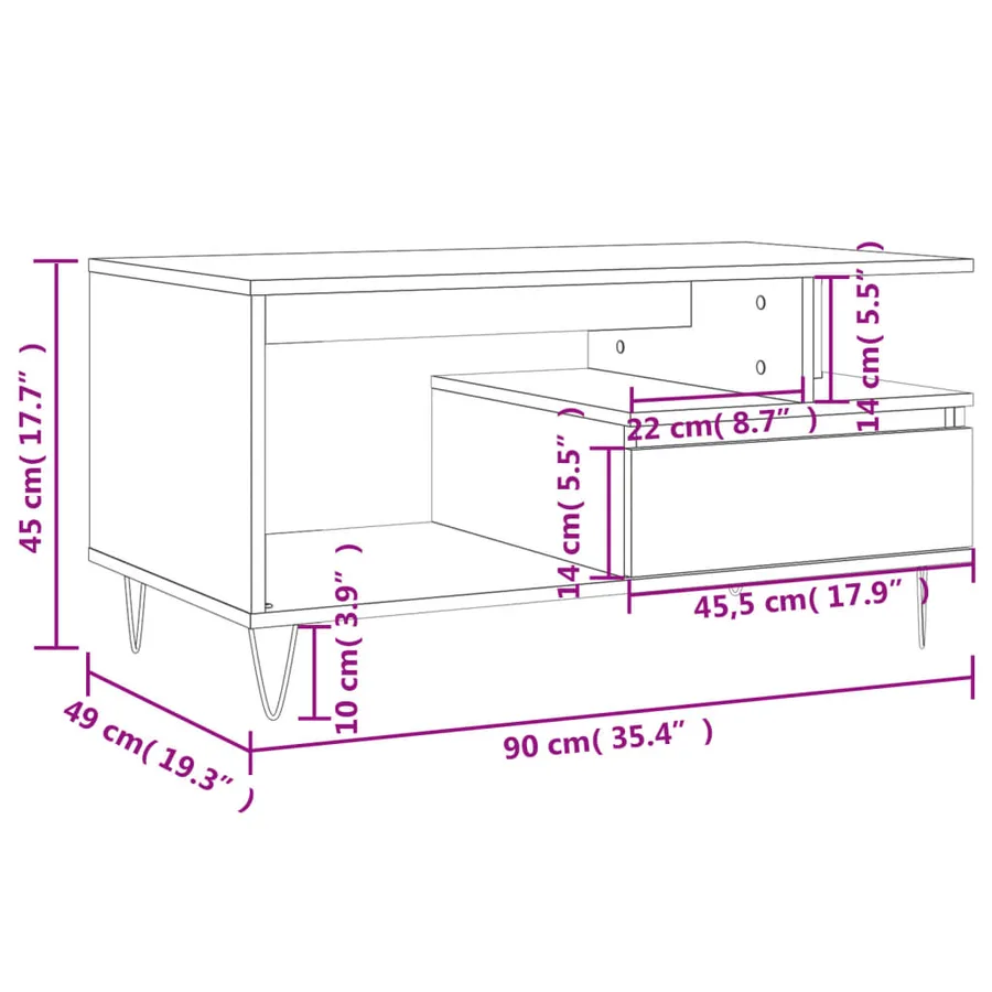 Table basse Chêne marron 90x49x45 cm Bois d'ingénierie - 11