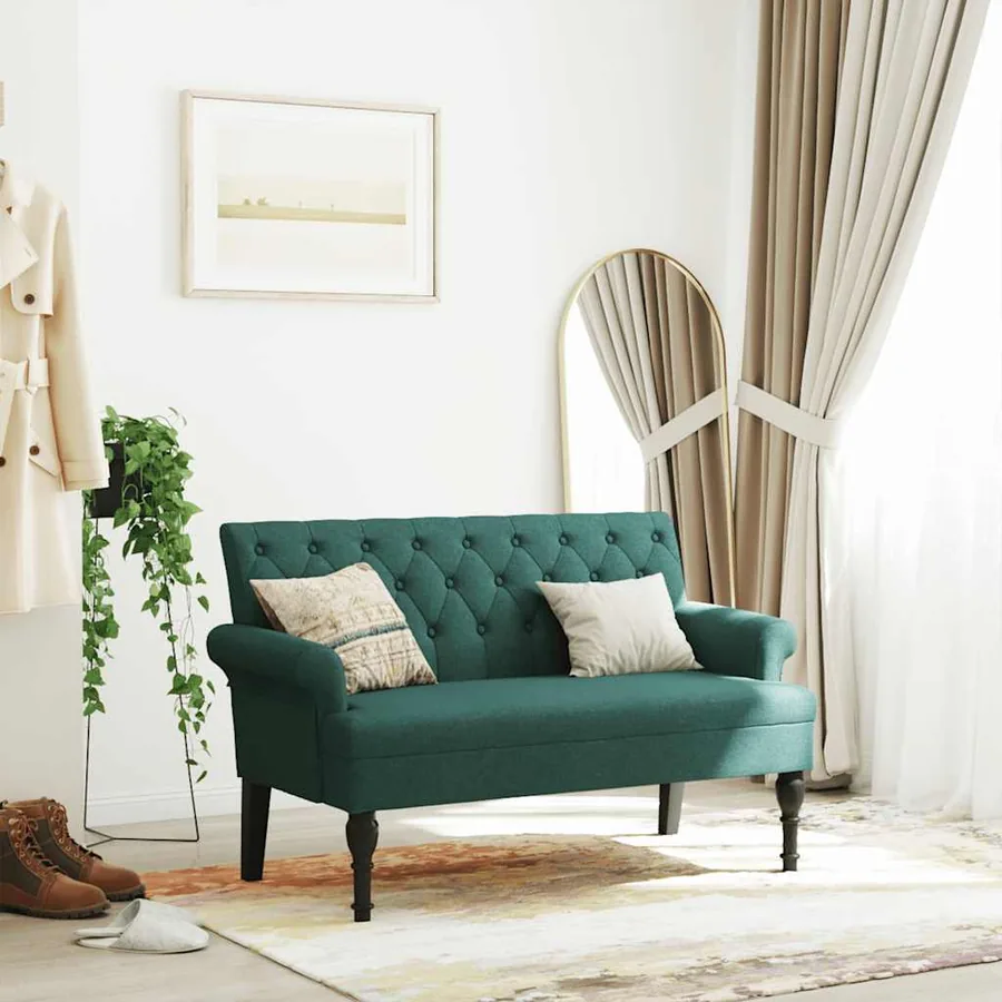 Banc avec dossier vert foncé 120x62x75,5 cm tissu