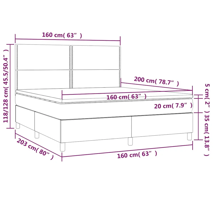 Sommier à lattes de lit matelas et LED Bleu foncé 160x200 cm - 9