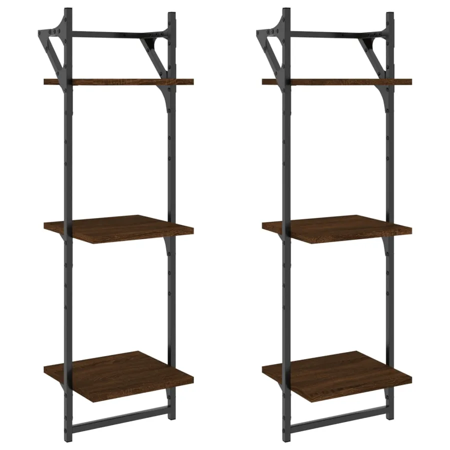 Étagères murales à 3 niveaux avec barres 2 pcs chêne marron - 2