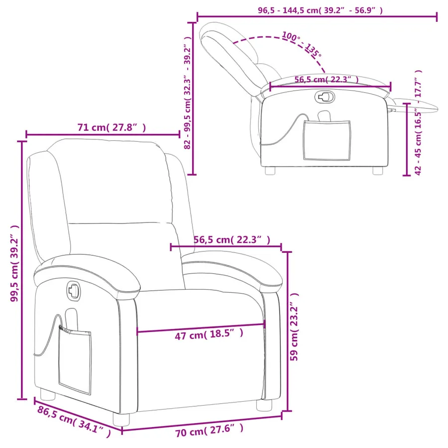 Fauteuil inclinable de massage marron foncé cuir véritable - 12