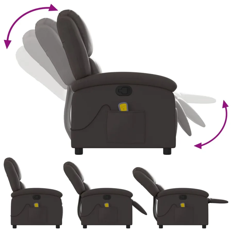 Fauteuil inclinable de massage marron foncé cuir véritable - 5
