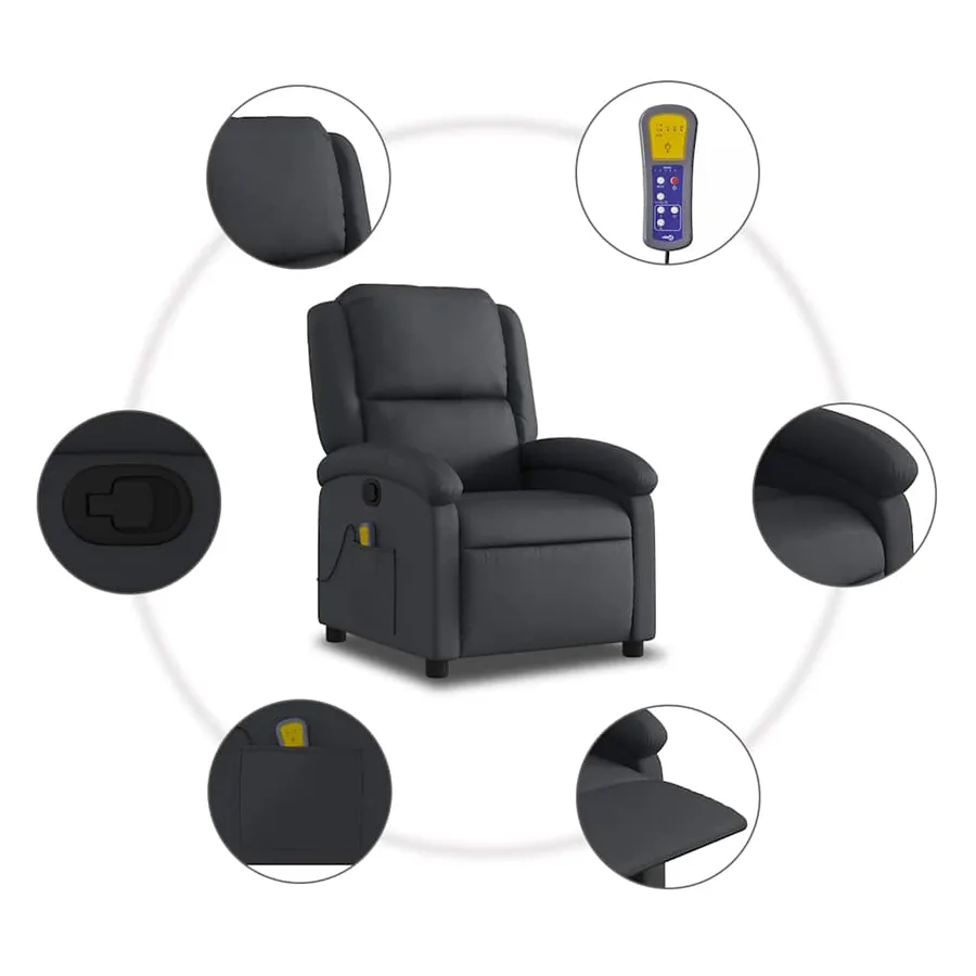 Fauteuil de massage inclinable noir cuir véritable - 7