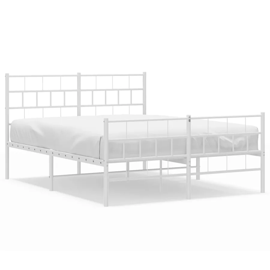 Cadre de lit métal sans matelas et pied de lit blanc 160x200 cm - 2