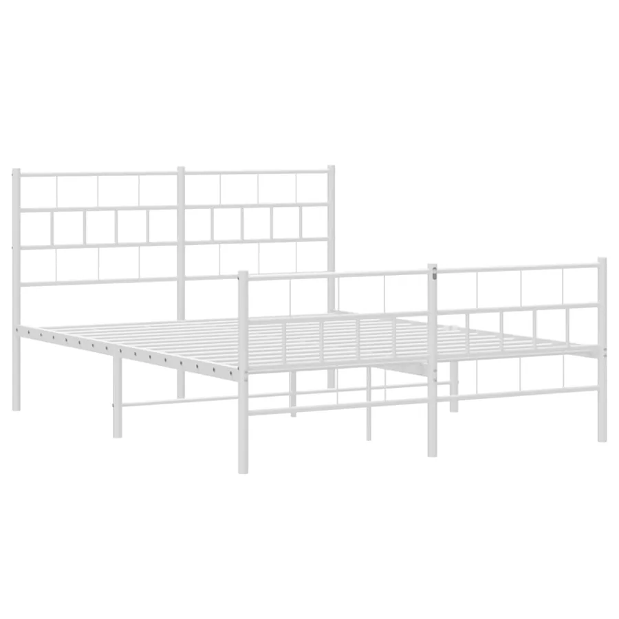 Cadre de lit métal sans matelas et pied de lit blanc 160x200 cm - 4