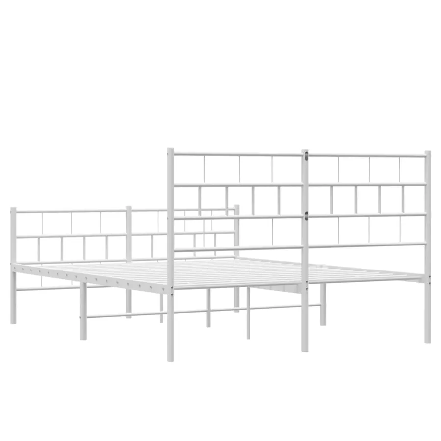 Cadre de lit métal sans matelas et pied de lit blanc 160x200 cm - 7