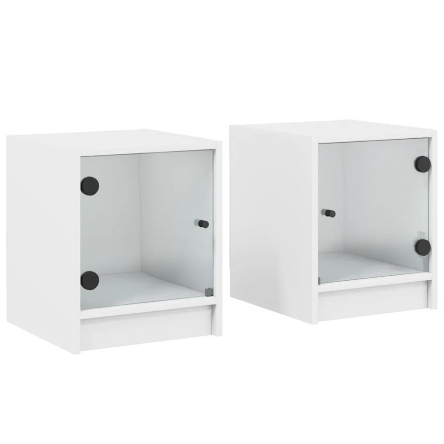 Tables de chevet avec portes en verre 2 pcs blanc 35x37x42 cm - 2