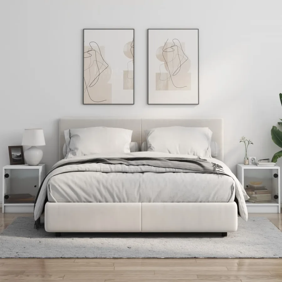 Tables de chevet avec portes en verre 2 pcs blanc 35x37x42 cm - 3
