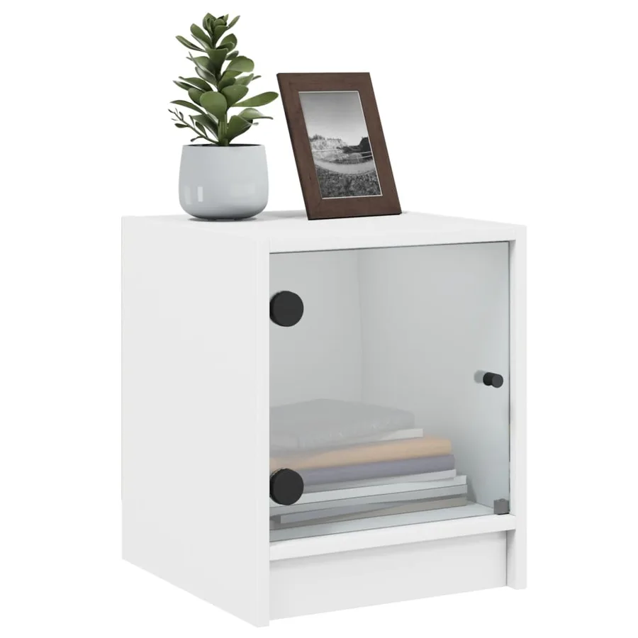 Tables de chevet avec portes en verre 2 pcs blanc 35x37x42 cm - 4