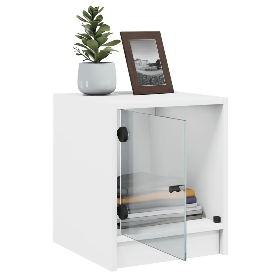 Tables de chevet avec portes en verre 2 pcs blanc 35x37x42 cm - 5