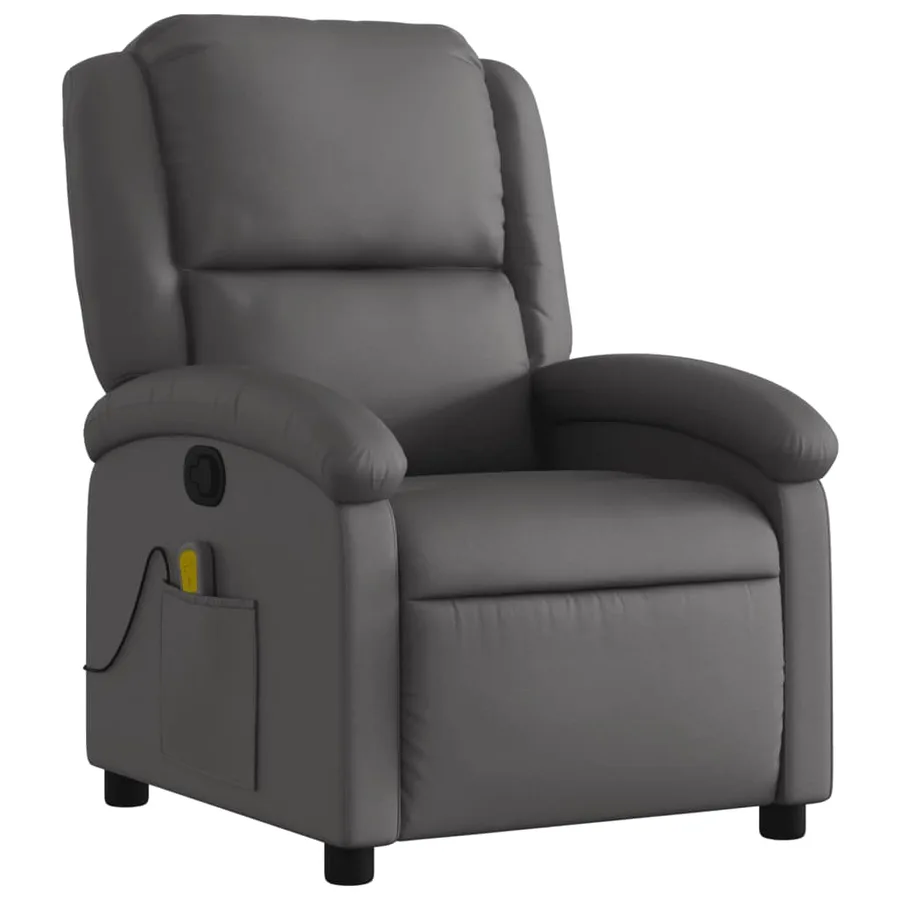 Fauteuil de massage inclinable gris cuir véritable - 3