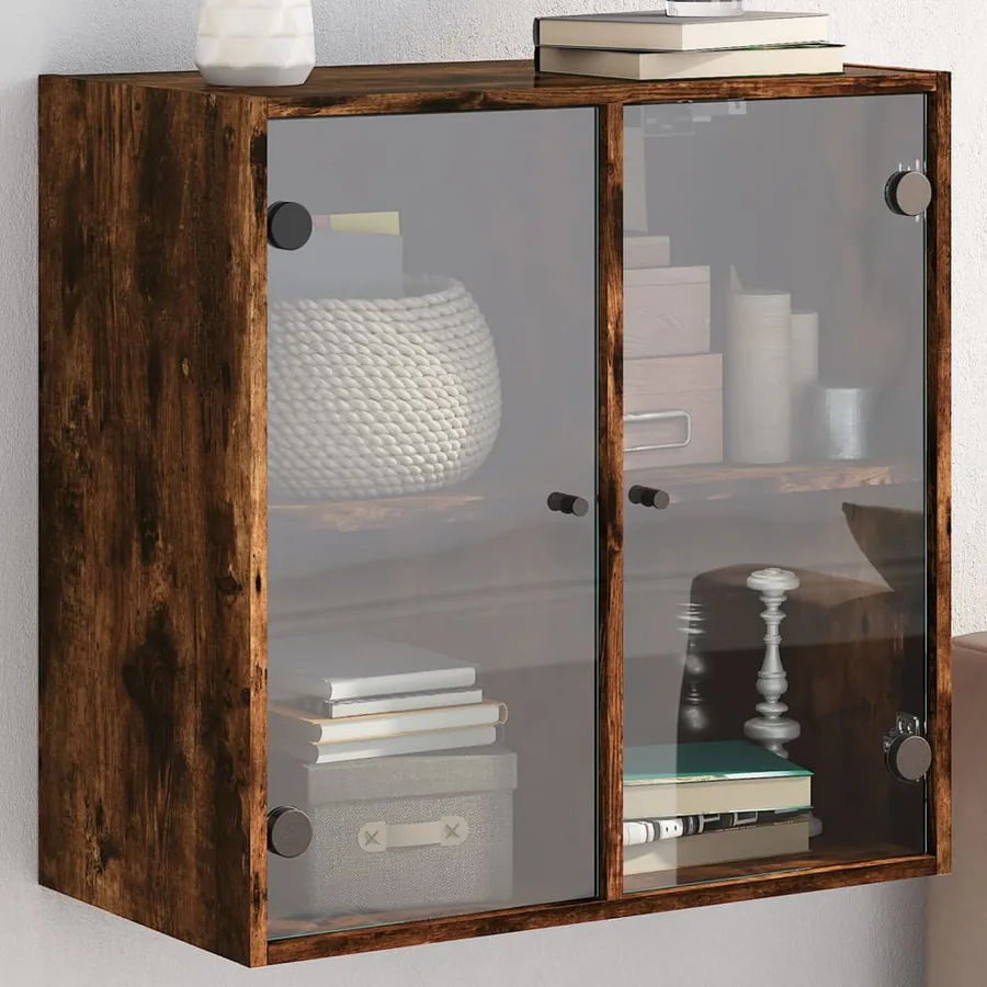 Armoire murale avec portes en verre chêne fumé 68x37x68,5 cm