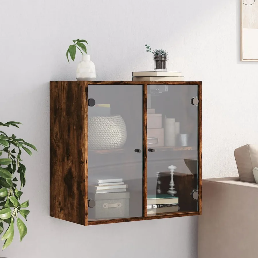 Armoire murale avec portes en verre chêne fumé 68x37x68,5 cm - 3