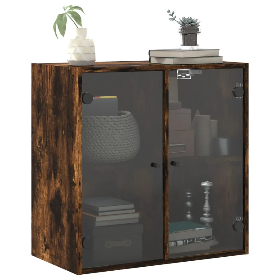 Armoire murale avec portes en verre chêne fumé 68x37x68,5 cm - 4
