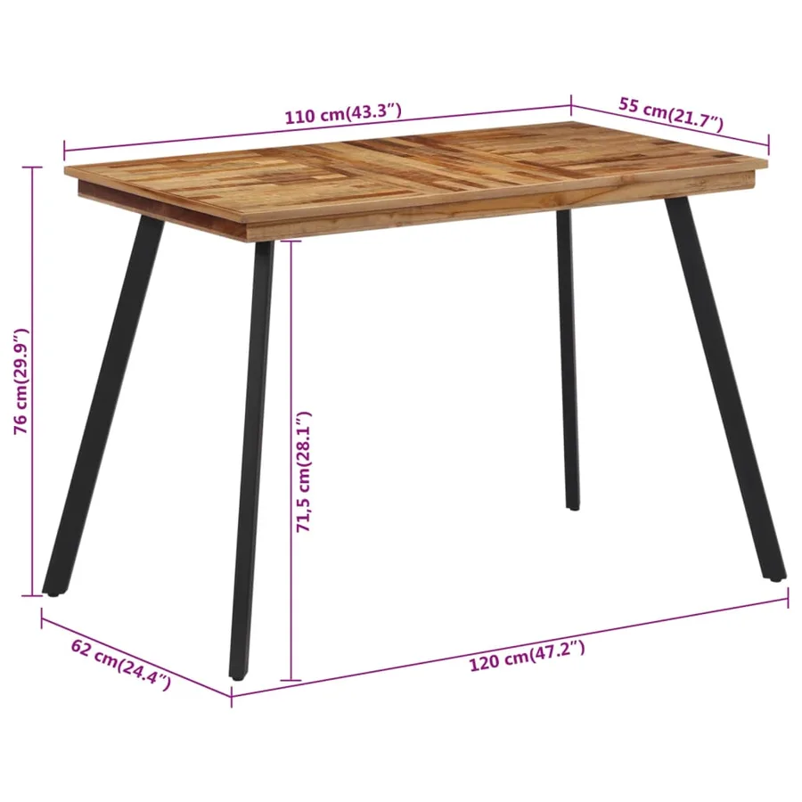 Table à manger 120x62x76 cm bois massif de teck - 7