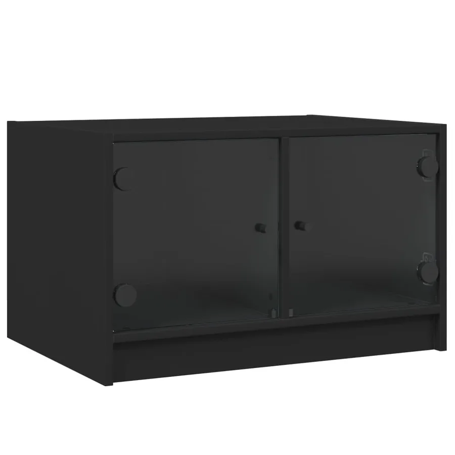 Table basse avec portes en verre noir 68x50x42 cm - 2