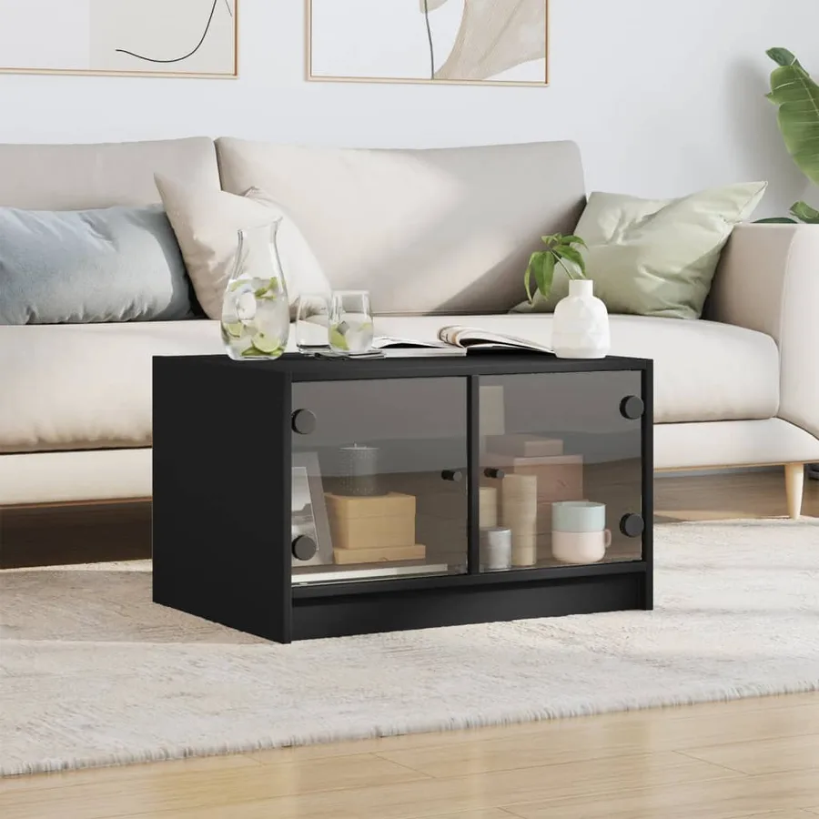 Table basse avec portes en verre noir 68x50x42 cm - 3