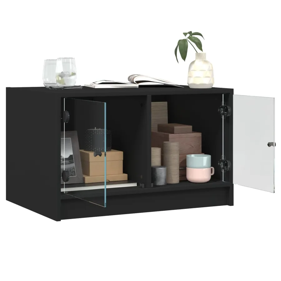 Table basse avec portes en verre noir 68x50x42 cm - 5