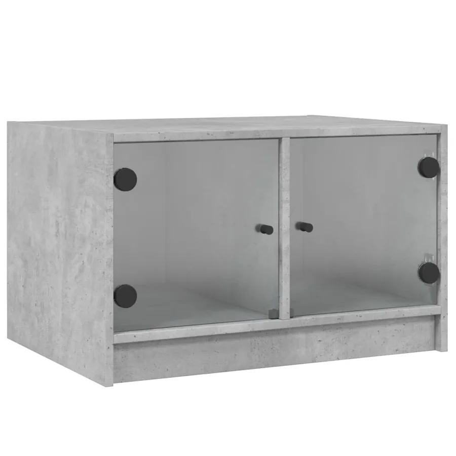 Table basse avec portes en verre gris béton 68x50x42 cm - 2