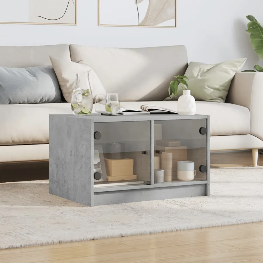 Table basse avec portes en verre gris béton 68x50x42 cm - 3