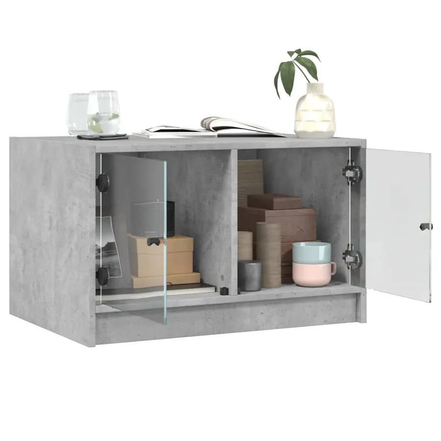 Table basse avec portes en verre gris béton 68x50x42 cm - 5